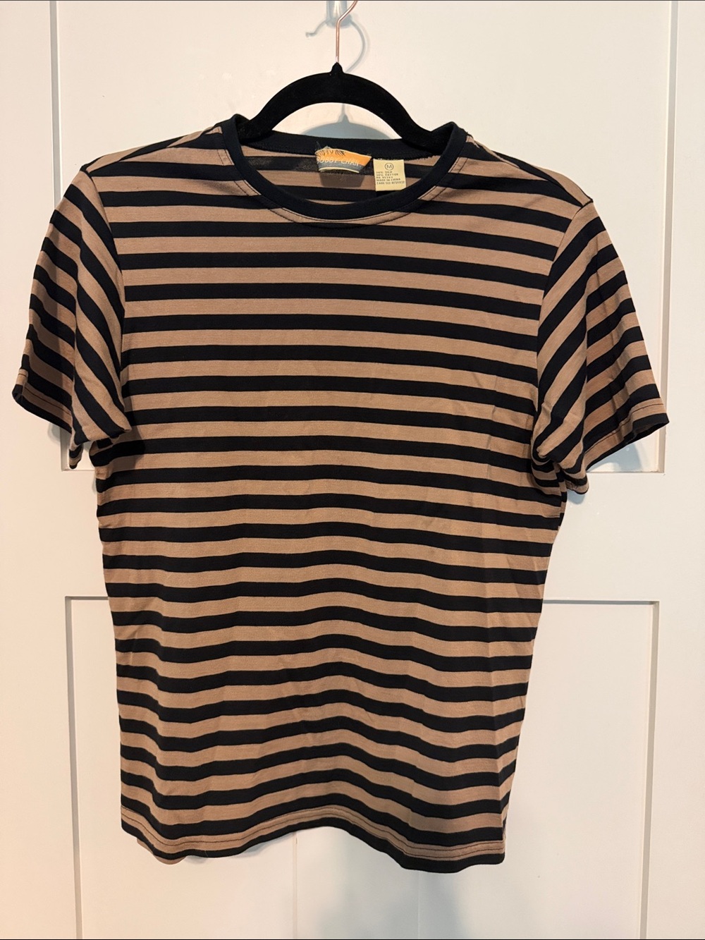 Bobby Chan Silk and Cotton Women’s Short Sleeve Striped Tee in Brown and Black